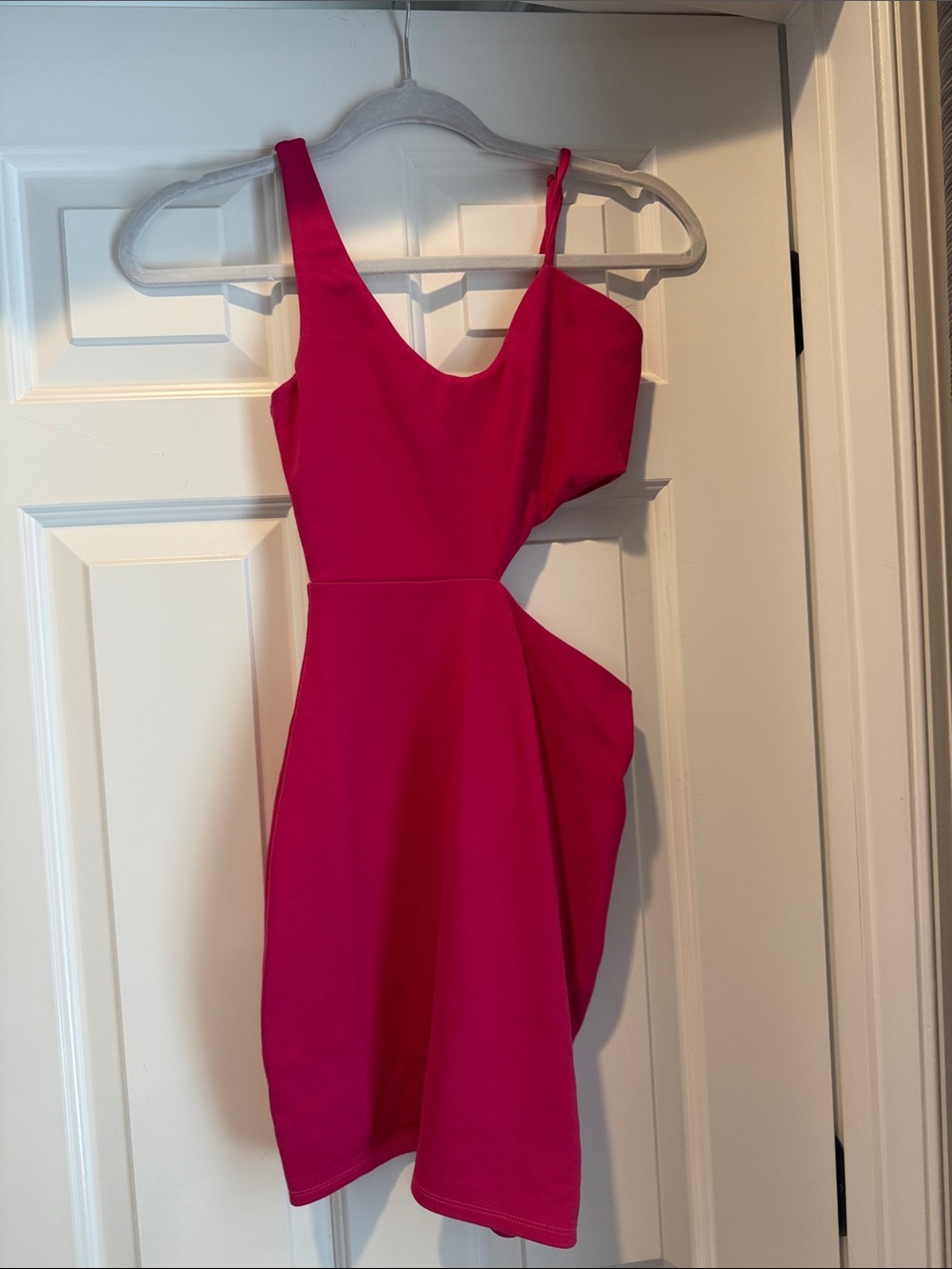 Hours Asymmetric Bright Pink Mini Dress with Sculpted Side Detail